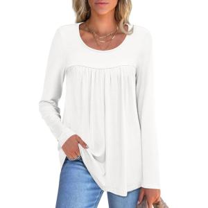 imageANRABESS Tunic Tops for Women Long Sleeve Babydoll Cute Shirts Loose Flowy Pleated Tummy Hide Blouses 2025 Fall Outfits M3XLWhite