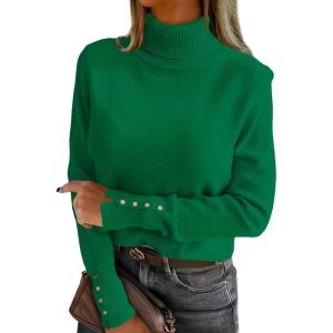 imageANRABESS Turtleneck Sweaters for Women 2025 Fall Long Sleeve Dressy Casual Soft Knitted Button Basic Pullover Tops OutfitsGreen