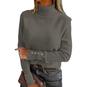 imageANRABESS Turtleneck Sweaters for Women 2025 Fall Long Sleeve Dressy Casual Soft Knitted Button Basic Pullover Tops OutfitsGrey Khaki