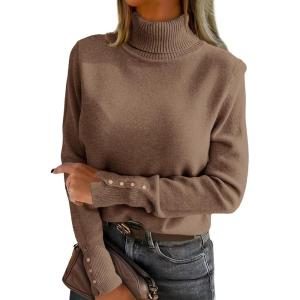 imageANRABESS Turtleneck Sweaters for Women 2025 Fall Long Sleeve Dressy Casual Soft Knitted Button Basic Pullover Tops OutfitsLight Camel