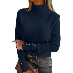 imageANRABESS Turtleneck Sweaters for Women 2025 Fall Long Sleeve Dressy Casual Soft Knitted Button Basic Pullover Tops OutfitsNavy Blue