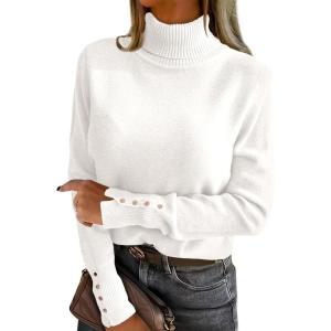 imageANRABESS Turtleneck Sweaters for Women 2025 Fall Long Sleeve Dressy Casual Soft Knitted Button Basic Pullover Tops OutfitsWhite