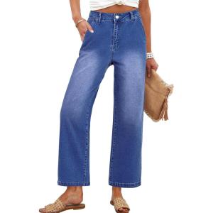 imageANRABESS Wide Leg Jeans for Women High Waist Baggy Straight Stretchy Flare Cropped Denim Pants with Patch Pockets 2025 TrendyDark Blue