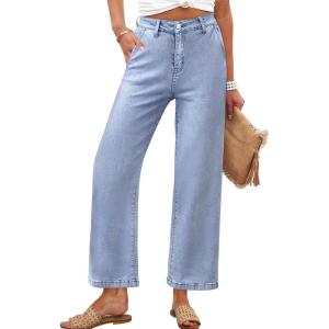 imageANRABESS Wide Leg Jeans for Women High Waist Baggy Straight Stretchy Flare Cropped Denim Pants with Patch Pockets 2025 TrendyLight Gray Blue