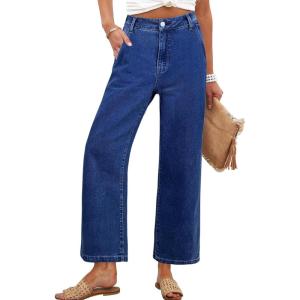 imageANRABESS Wide Leg Jeans for Women High Waist Baggy Straight Stretchy Flare Cropped Denim Pants with Patch Pockets 2025 TrendyWashed Navy Blue