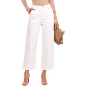 imageANRABESS Wide Leg Jeans for Women High Waist Baggy Straight Stretchy Flare Cropped Denim Pants with Patch Pockets 2025 TrendyWhite