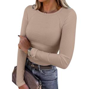 imageANRABESS Women Long Sleeve Shirts Ribbed Knit Slim Fitted Tops Casual Basic Tight Tee TShirts 2025 Fall Underscrubs LayerCamel