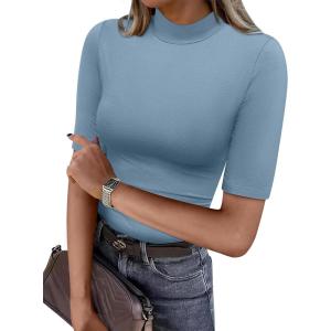 imageANRABESS Women Tops Mock Neck 12 Short Sleeve Slim Fit Basic Tee Shirts Dressy Work Business 2025 Summer Fall Casual OutfitsBlue