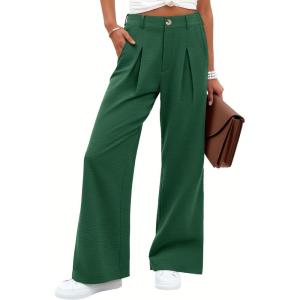 imageANRABESS Women Wide Leg Dress Pants Lightweight High Waisted Business Casual Trousers Dressy Office Work Palazzo Pants SlacksGreen Forest