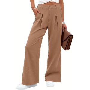 imageANRABESS Women Wide Leg Dress Pants Lightweight High Waisted Business Casual Trousers Dressy Office Work Palazzo Pants SlacksTan