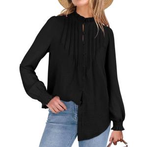 imageANRABESS Womens Button Down Shirts Long Sleeve Pleated Flowy Blouses Work Business Casual Dressy Tops 2025 Fall OutfitsBlack