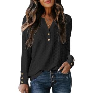 imageANRABESS Womens Eyelet Tops Long Sleeve Henley Shirts Business Dressy Casual Blouse Vacation TShirt 2025 Fall OutfitsBlack