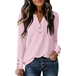 imageANRABESS Womens Eyelet Tops Long Sleeve Henley Shirts Business Dressy Casual Blouse Vacation TShirt 2025 Fall OutfitsLight Pink
