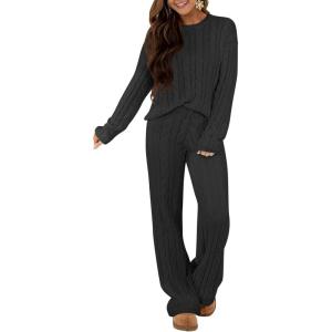 imageANRABESS Womens Fuzzy Fleece Pajama Set 2 Piece Outfits Lounge Knit Oversized Sweater Pj Sets 2025 Fall Winter LoungewearBlack