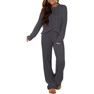 imageANRABESS Womens Fuzzy Fleece Pajama Set 2 Piece Outfits Lounge Knit Oversized Sweater Pj Sets 2025 Fall Winter LoungewearDeep Gray