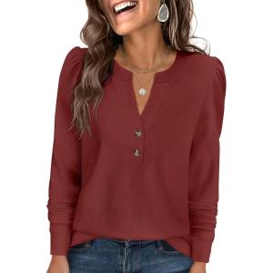 imageANRABESS Womens Long Sleeve Henley Tops Waffle Knit Tunics Shirts Dressy Casual Blouses Cute TShirts 2025 Fall OutfitBirck Red
