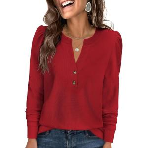 imageANRABESS Womens Long Sleeve Henley Tops Waffle Knit Tunics Shirts Dressy Casual Blouses Cute TShirts 2025 Fall OutfitBright Red