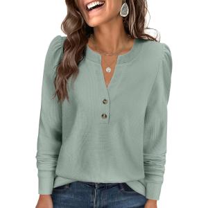 imageANRABESS Womens Long Sleeve Henley Tops Waffle Knit Tunics Shirts Dressy Casual Blouses Cute TShirts 2025 Fall OutfitLight Green