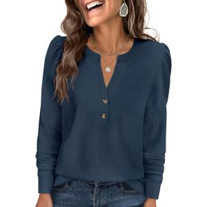 imageANRABESS Womens Long Sleeve Henley Tops Waffle Knit Tunics Shirts Dressy Casual Blouses Cute TShirts 2025 Fall OutfitNavy Blue