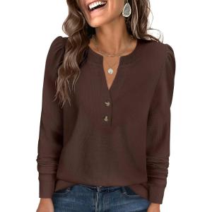 imageANRABESS Womens Long Sleeve Henley Tops Waffle Knit Tunics Shirts Dressy Casual Blouses Cute TShirts 2025 Fall OutfitRed Brown