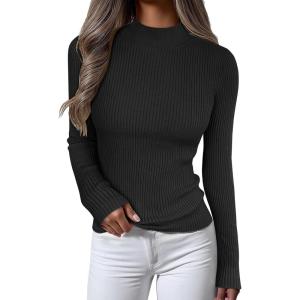 imageANRABESS Womens Long Sleeve Mock Neck Lightweight Sweater Rib Knit Slim Fit 2025 Fall Winter Casual Basic Pullover TopsBlack