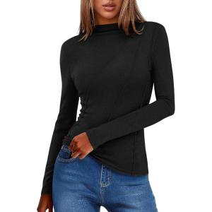 imageANRABESS Womens Long Sleeve Mock Neck Shirts Fitted Dressy Casual Blouse 2025 Fall Office Work Thermal TopsBlack