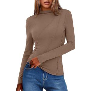 imageANRABESS Womens Long Sleeve Mock Neck Shirts Fitted Dressy Casual Blouse 2025 Fall Office Work Thermal TopsKhaki