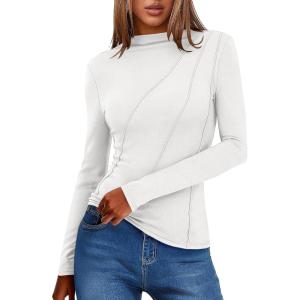 imageANRABESS Womens Long Sleeve Mock Neck Shirts Fitted Dressy Casual Blouse 2025 Fall Office Work Thermal TopsWhite