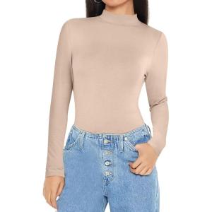imageANRABESS Womens Long Sleeve Mock Neck Tops Slim Fitted Basic Layer Office Work Shirts 2025 Fall Outfits Y2K ClothesLight Khaki