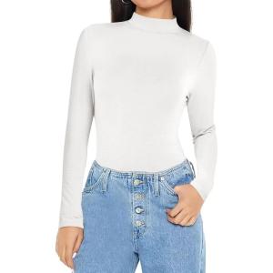 imageANRABESS Womens Long Sleeve Mock Neck Tops Slim Fitted Basic Layer Office Work Shirts 2025 Fall Outfits Y2K ClothesWhite
