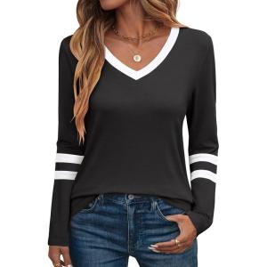 imageANRABESS Womens Long Sleeve Shirts V Neck Color Block Basic Tshirt 2025 Fall Casual Striped Tee Tunics Tops Trendy OutfitsBlack