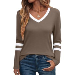 imageANRABESS Womens Long Sleeve Shirts V Neck Color Block Basic Tshirt 2025 Fall Casual Striped Tee Tunics Tops Trendy OutfitsBrown