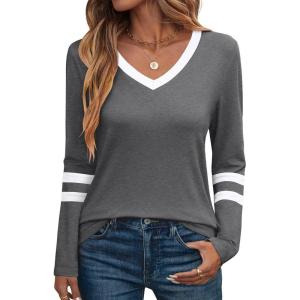 imageANRABESS Womens Long Sleeve Shirts V Neck Color Block Basic Tshirt 2025 Fall Casual Striped Tee Tunics Tops Trendy OutfitsDeep Gray