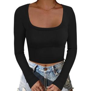 imageANRABESS Womens Long Sleeve Square Neck Crop Top Ribbed Slim Fitted Basic Tee Layer Y2K Shirts Fall Fashion Outfits 2025Black