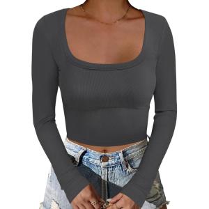 imageANRABESS Womens Long Sleeve Square Neck Crop Top Ribbed Slim Fitted Basic Tee Layer Y2K Shirts Fall Fashion Outfits 2025Deep Grey