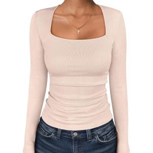 imageANRABESS Womens Long Sleeve Square Neck Tops Ribbed Knit Slim Fit Shirts Basic Tee 2025 Fall Dressy Casual TShirts ClothesBeige