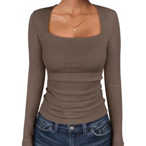 imageANRABESS Womens Long Sleeve Square Neck Tops Ribbed Knit Slim Fit Shirts Basic Tee 2025 Fall Dressy Casual TShirts ClothesCoffee