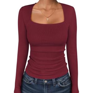 imageANRABESS Womens Long Sleeve Square Neck Tops Ribbed Knit Slim Fit Shirts Basic Tee 2025 Fall Dressy Casual TShirts ClothesWine Red