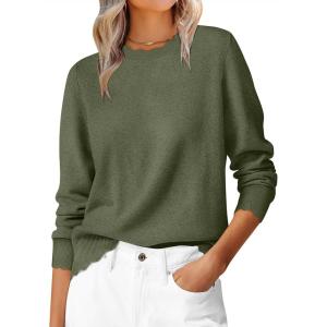 imageANRABESS Womens Long Sleeve Sweaters Loose Fit Lightweight Scalloped Knit Soft Dressy Pullover Tops 2025 Fall Casual OutfitsArmy Green