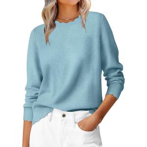 imageANRABESS Womens Long Sleeve Sweaters Loose Fit Lightweight Scalloped Knit Soft Dressy Pullover Tops 2025 Fall Casual OutfitsLight Blue