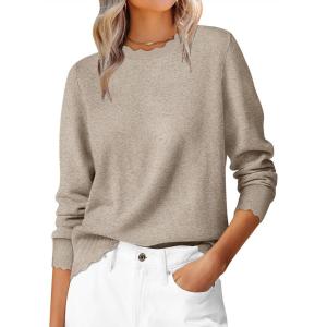 imageANRABESS Womens Long Sleeve Sweaters Loose Fit Lightweight Scalloped Knit Soft Dressy Pullover Tops 2025 Fall Casual OutfitsTan