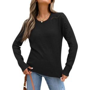 imageANRABESS Womens Long Sleeve Sweaters Wool Blend Crew Neck Hollow Out Business Casual Work Tops 2025 Fall OutfitsBlack