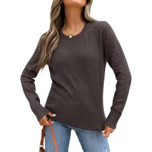 imageANRABESS Womens Long Sleeve Sweaters Wool Blend Crew Neck Hollow Out Business Casual Work Tops 2025 Fall OutfitsDark Taupe