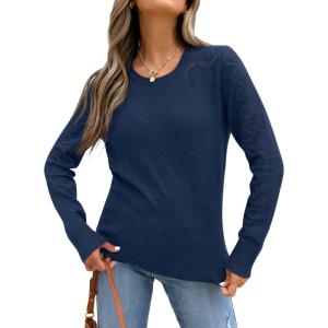imageANRABESS Womens Long Sleeve Sweaters Wool Blend Crew Neck Hollow Out Business Casual Work Tops 2025 Fall OutfitsDark Teal