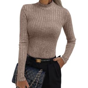 imageANRABESS Womens Long Sleeve Tops Mock Neck Ribbed Knit Slim Fit Pleated Basic T Shirts Lightweight Sweater Going Out ClothesKhaki