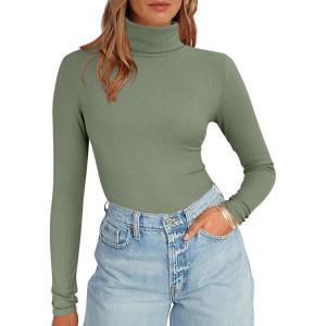 imageANRABESS Womens Long Sleeve Turtleneck Shirts Casual Ribbed Basic Tee Slim Soft Thermal Tops 2025 Fall Going Out ClothesSage Green
