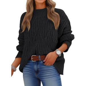 imageANRABESS Womens Mock Turtle Neck Sweaters Cable Knit Long Sleeve 2025 Fall Winter Tunic SweaterBlack