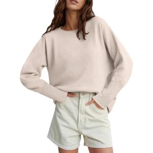 imageANRABESS Womens Oversized Batwing Sleeve Sweaters Crewneck Casual Fall Knit Loose Pullover Tops 2025 Work Winter OutfitsAlmond
