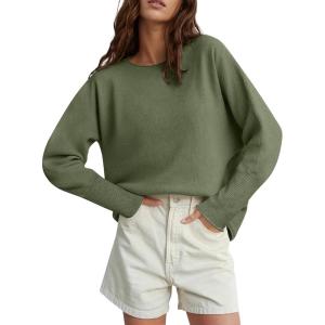 imageANRABESS Womens Oversized Batwing Sleeve Sweaters Crewneck Casual Fall Knit Loose Pullover Tops 2025 Work Winter OutfitsArmy Green