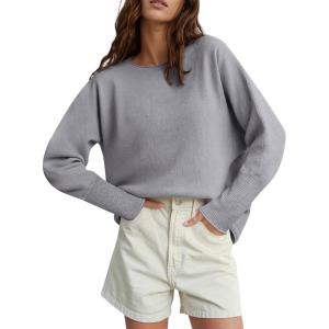 imageANRABESS Womens Oversized Batwing Sleeve Sweaters Crewneck Casual Fall Knit Loose Pullover Tops 2025 Work Winter OutfitsGrey